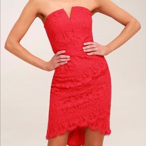 🆕 Adeline Rae Red Lace Strapless Bodycon Dress